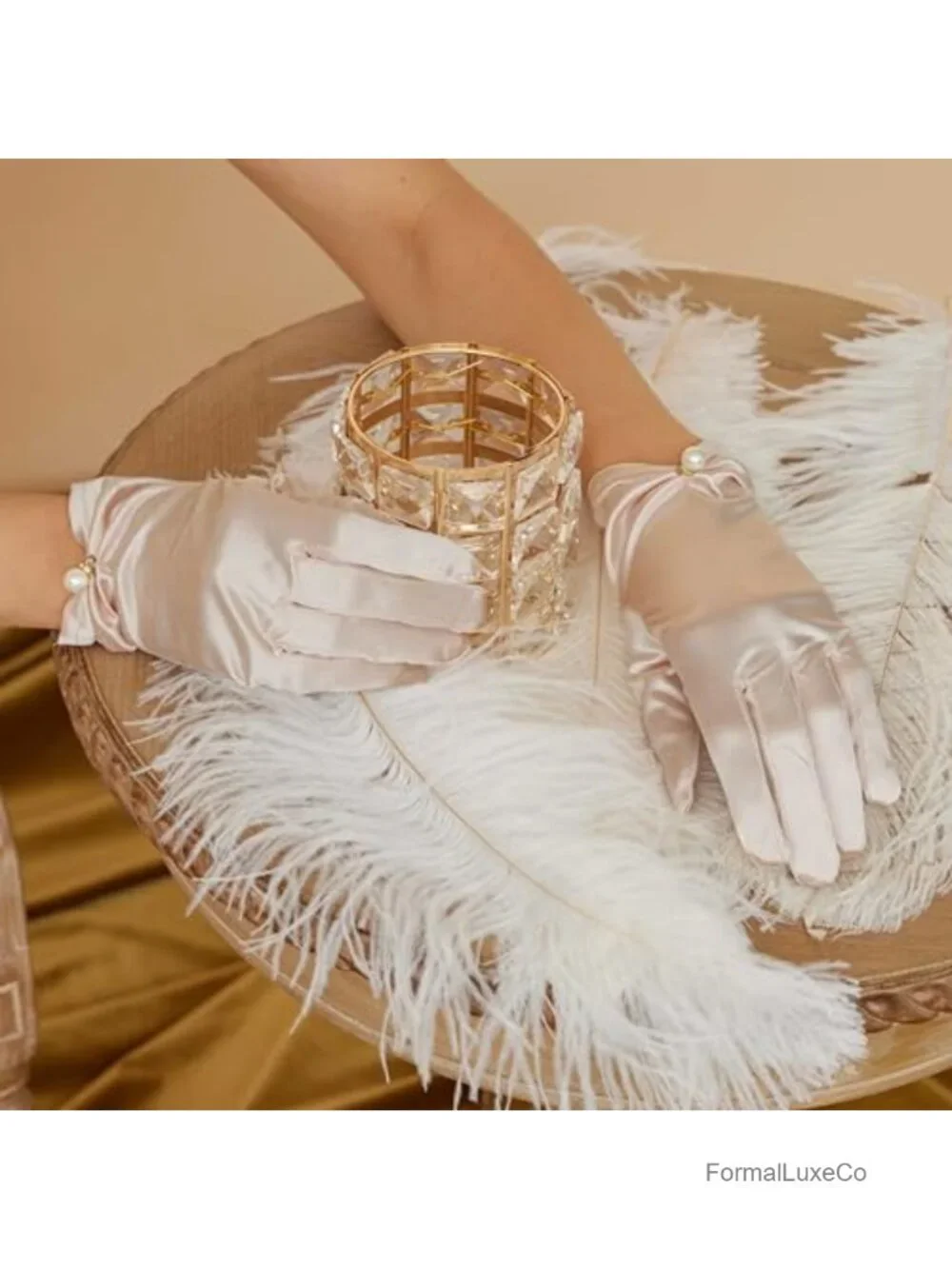 Elegant Satin Lace Wedding Gloves, Short Wrist Opera Gloves, Formal Party